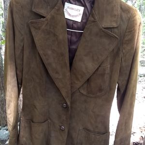 Vintage Womens Chocolate Brown Suede Leather Blazer Jacket Rawley Int'l Size S/M